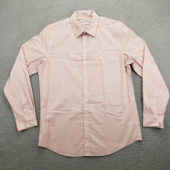 Calvin Klein Shirt Mens Medium Pink White‎ Check Button Up Long Sleeve Classic - Picture 1 of 11